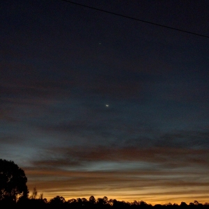 New Moon Through Umber & Navy: silhouetted tree bottom left, small sliver of smiling new moon centre picture with a singular star shining above it while the night sky is full of the darkest colours.